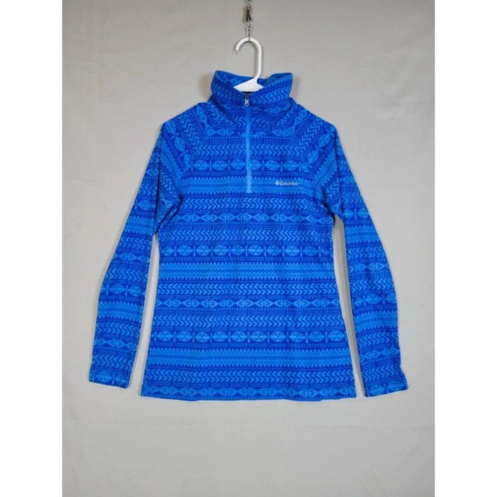 Columbia 1/4 Zip Pullover Lightweight Fleece Jacket Size Medium Blue Aztec Print